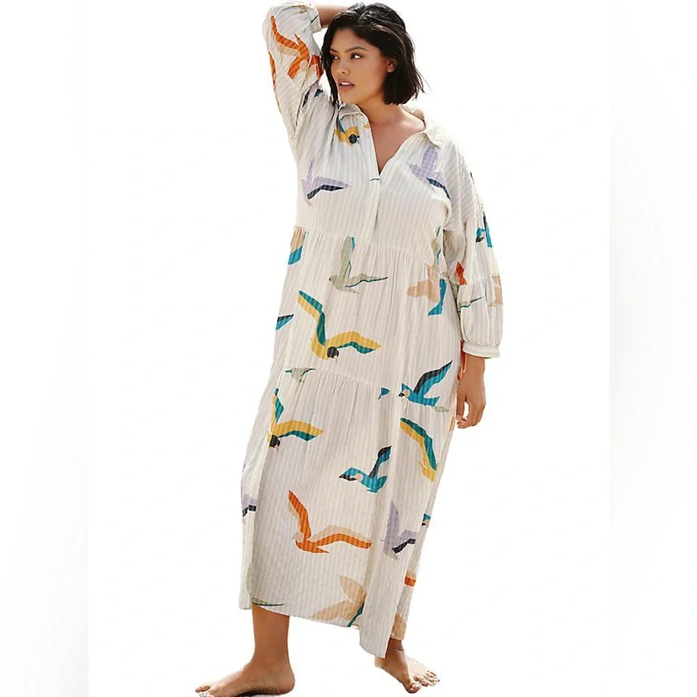 Anthropologie | Celandine | Carolita Printed Tiered Shirt Dress | Green | XSP - Picture 4 of 15